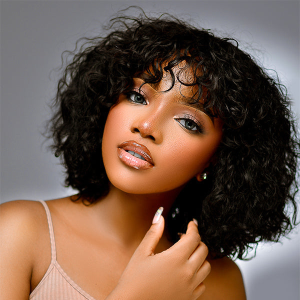 Brazilian Remy Curly Hair Wig With Bangs Glueless Wigs