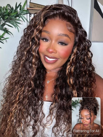 Glueless Black Mixed Brown Brazilian Curly Wig