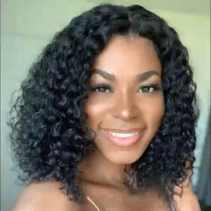 Black Short Bob Centre Parting Curly Wig