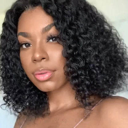 Black Short Bob Centre Parting Curly Wig