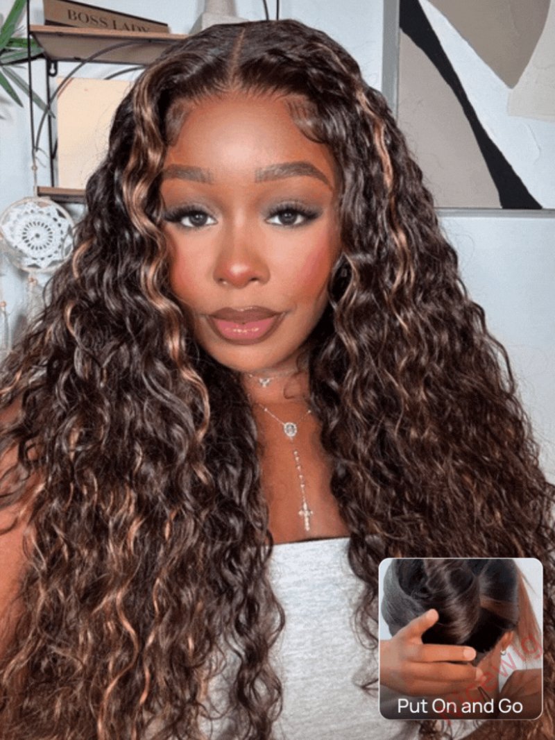 Glueless Black Mixed Brown Brazilian Curly Wig