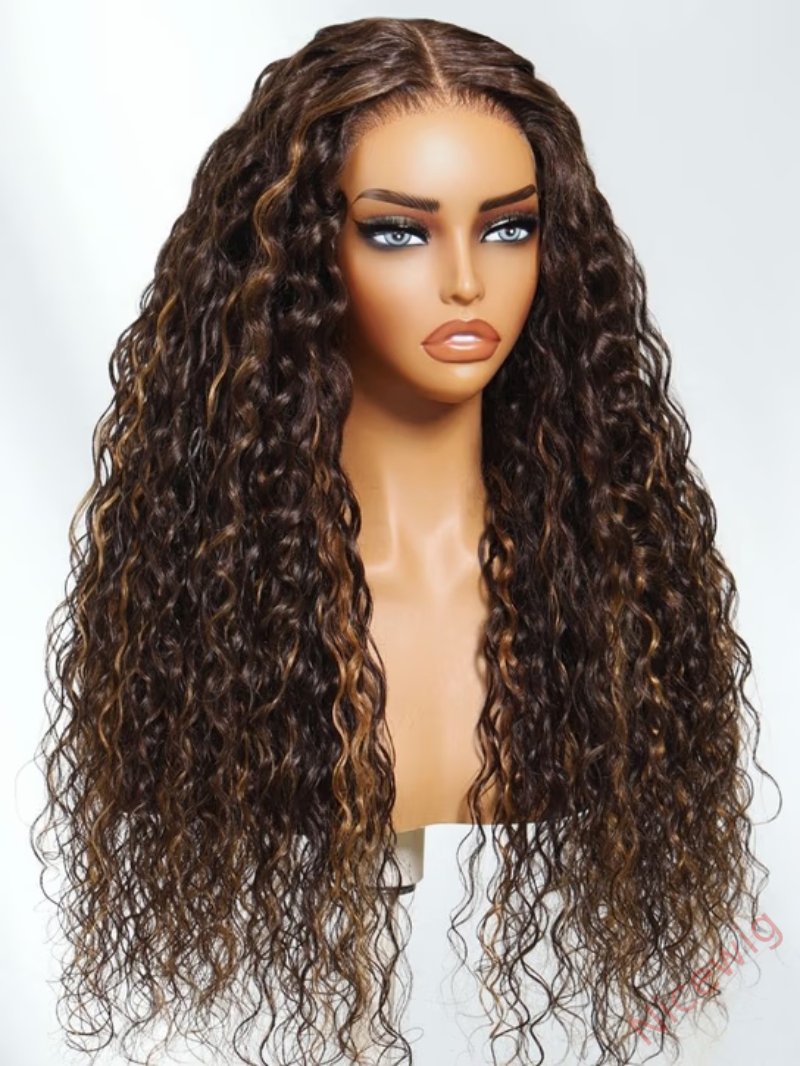 Glueless Black Mixed Brown Brazilian Curly Wig